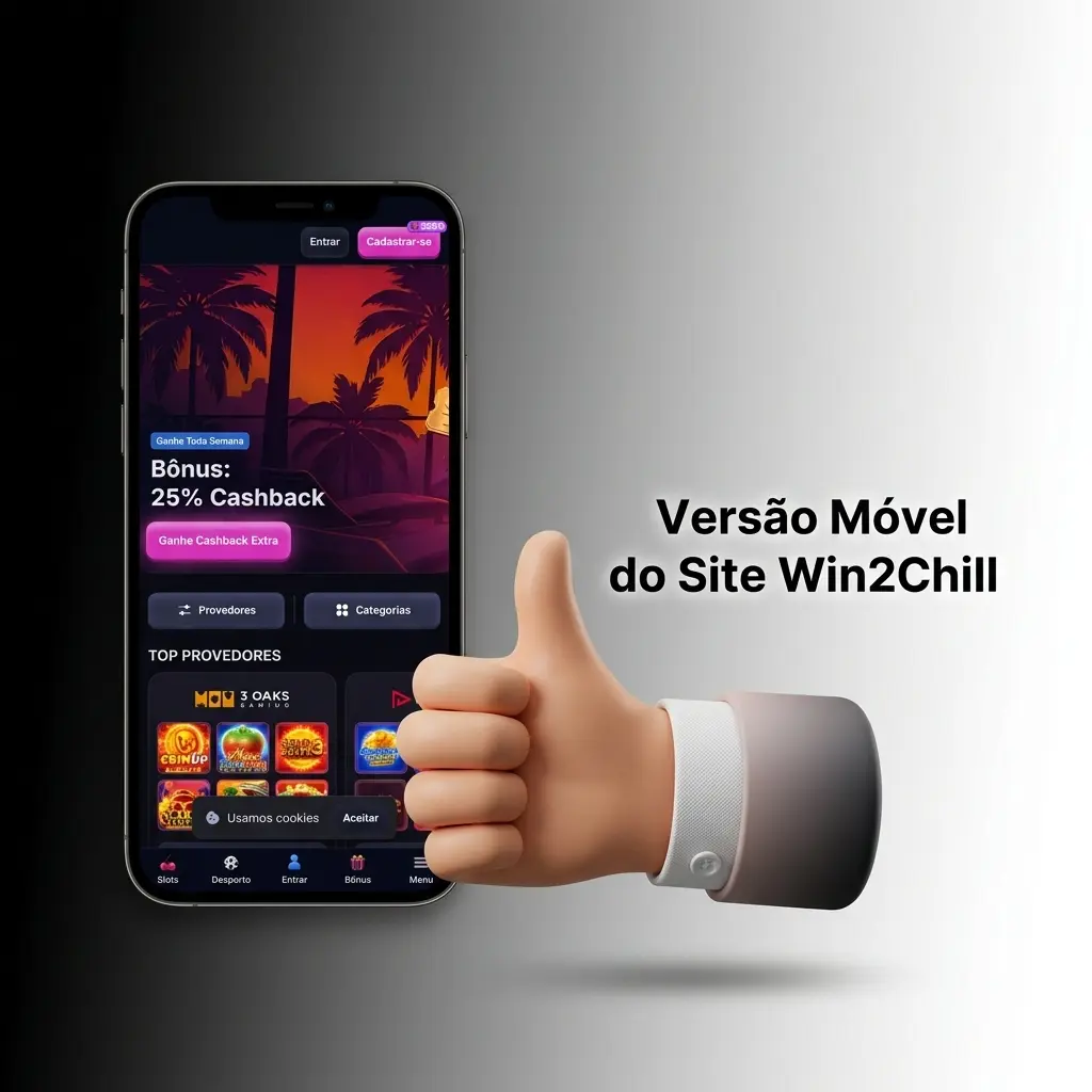 Site móvel Win2Chill acessível em smartphones e tablets com apostas desportivas, casino e suporte ao cliente