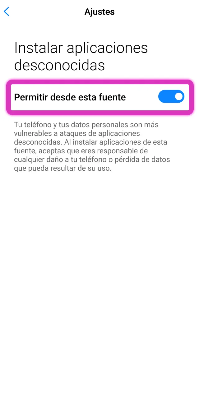 Ative a instalação a partir de fontes desconhecidas no Android para instalar o APK Win2Chill.
