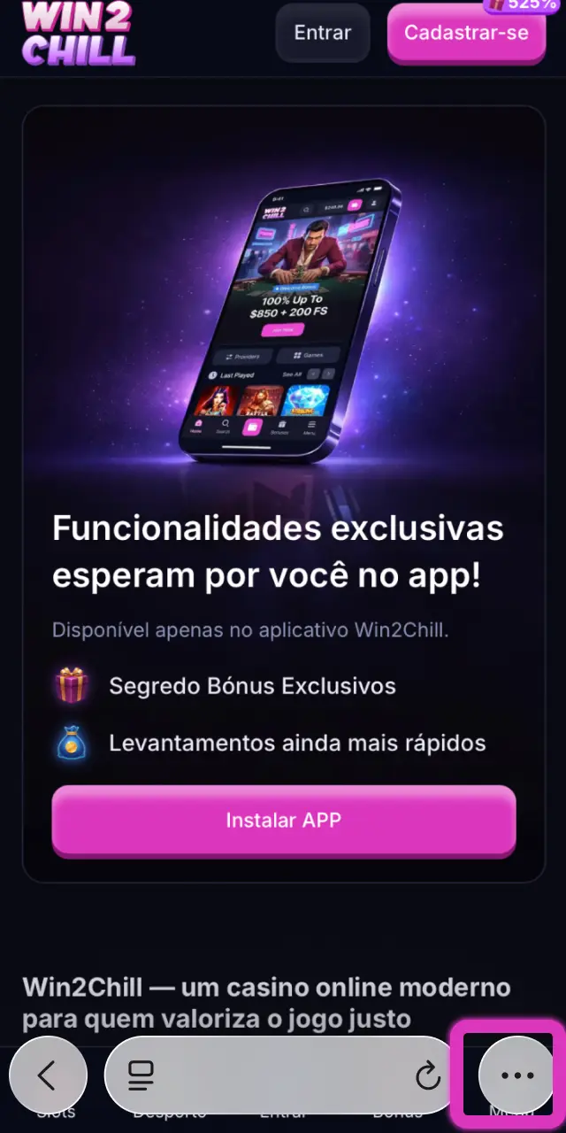 Aceda ao site Win2Chill para adicionar o atalho ao ecrã inicial do iOS.