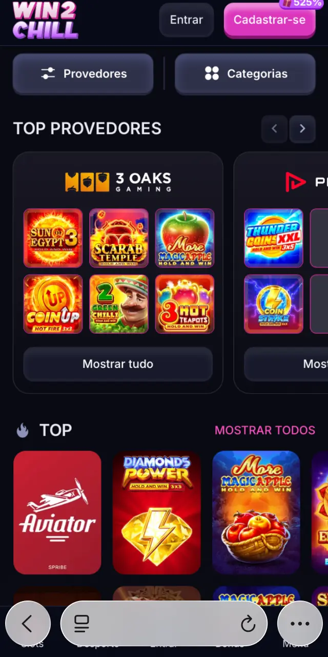 Abra o Safari no seu iPhone ou iPad para instalar a PWA Win2Chill.