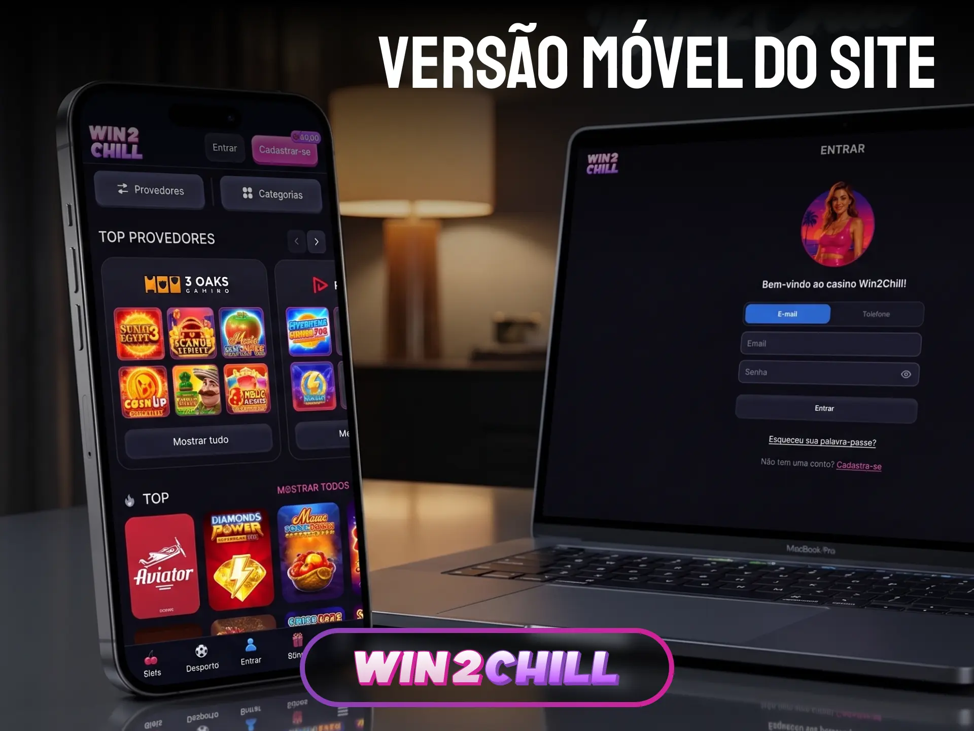 Versão móvel do site Win2Chill para jogar casino sem descarregar app.