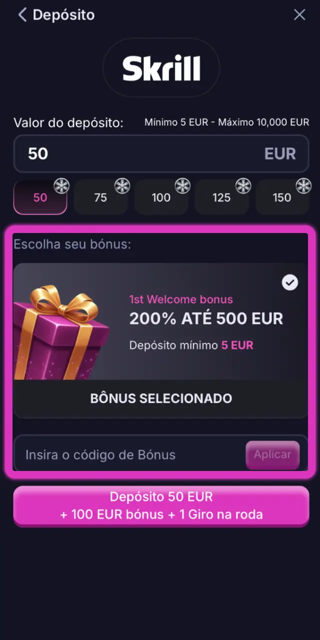 Confirme o depósito na Win2Chill e receba o bónus automaticamente na sua conta.