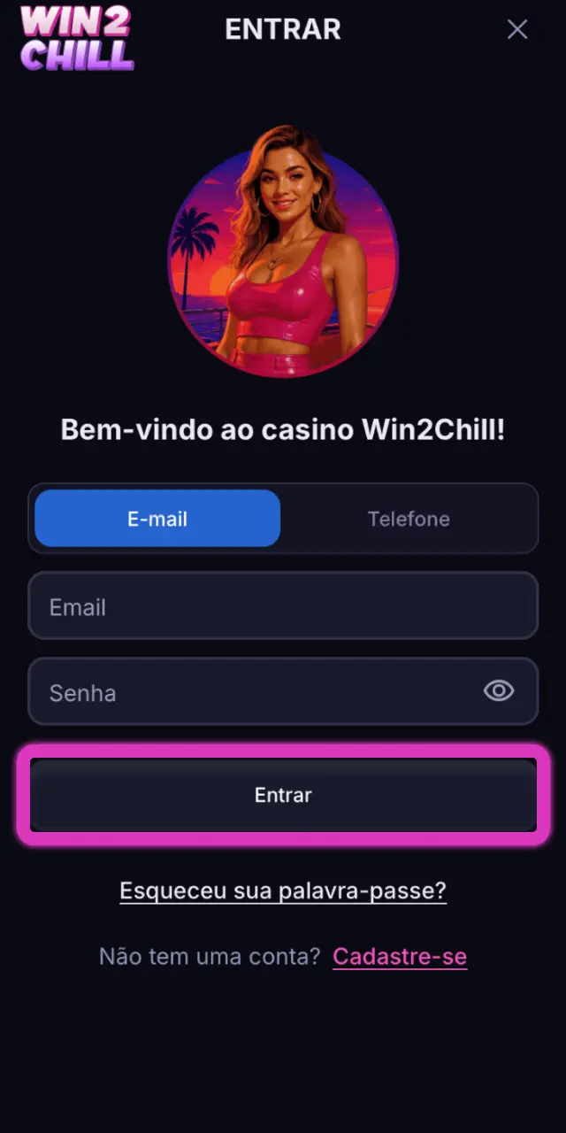 Confirme e aceda à sua conta Win2Chill com slots, casino ao vivo e bónus ativos.