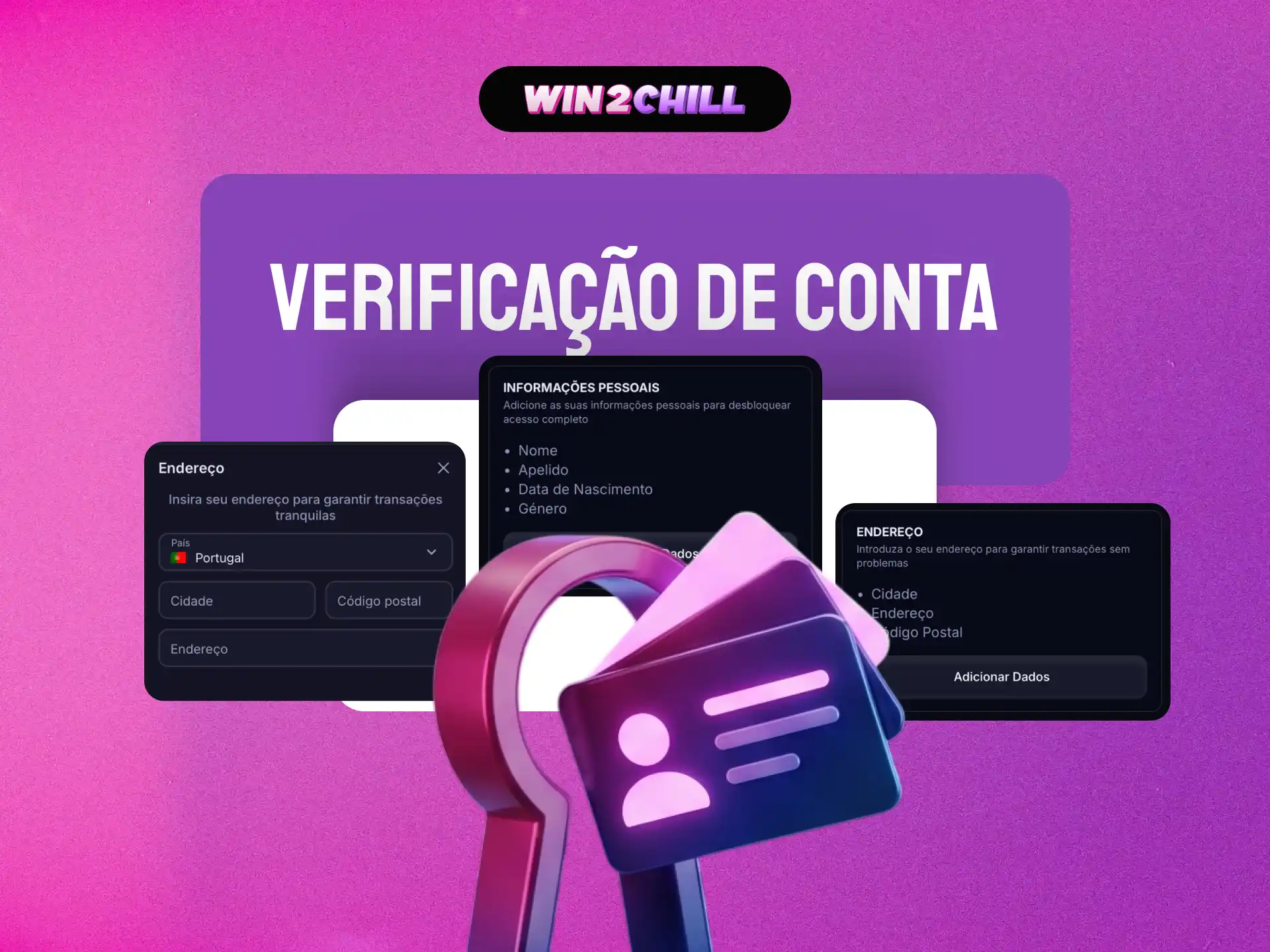 Verificação de conta na Win2Chill para jogadores portugueses com documentos de identificação.