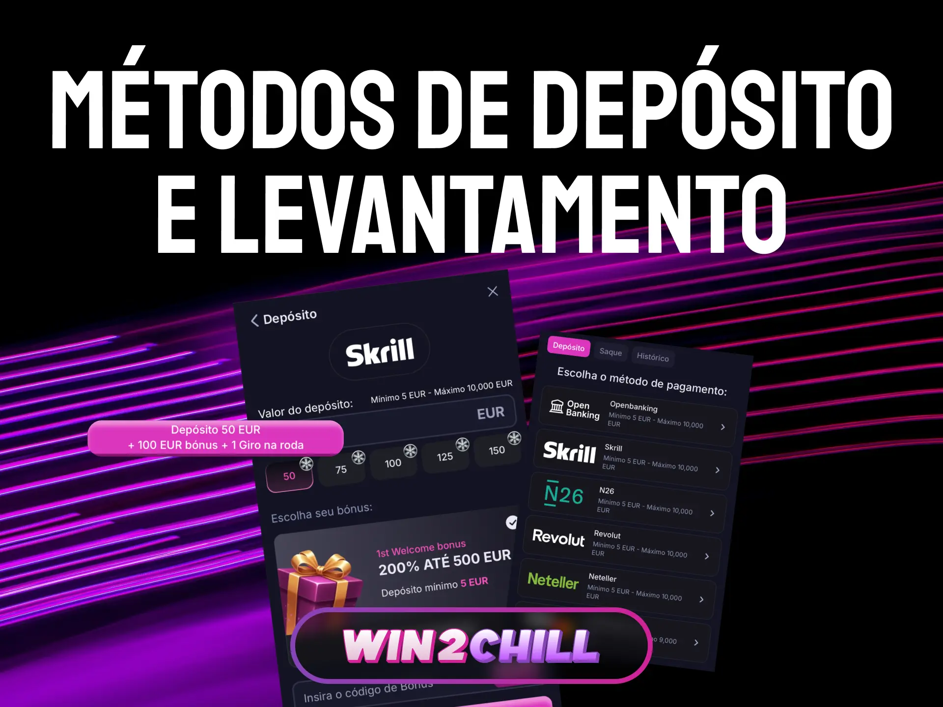 Métodos de depósito e levantamento na Win2Chill para jogadores portugueses.