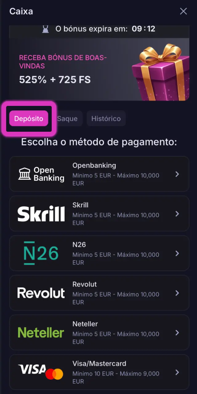 Escolha o método de pagamento na app Win2Chill por MB WAY, Multibanco ou cartão.