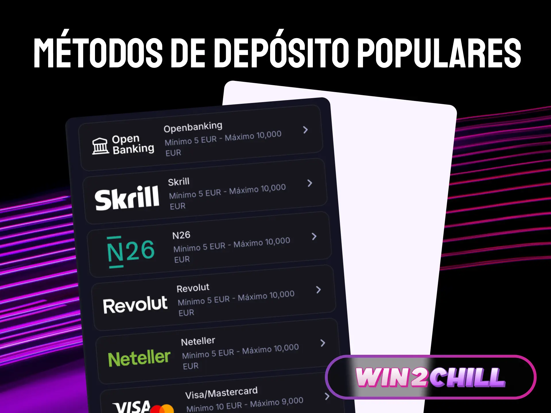 Métodos de depósito populares na Win2Chill para jogadores portugueses.