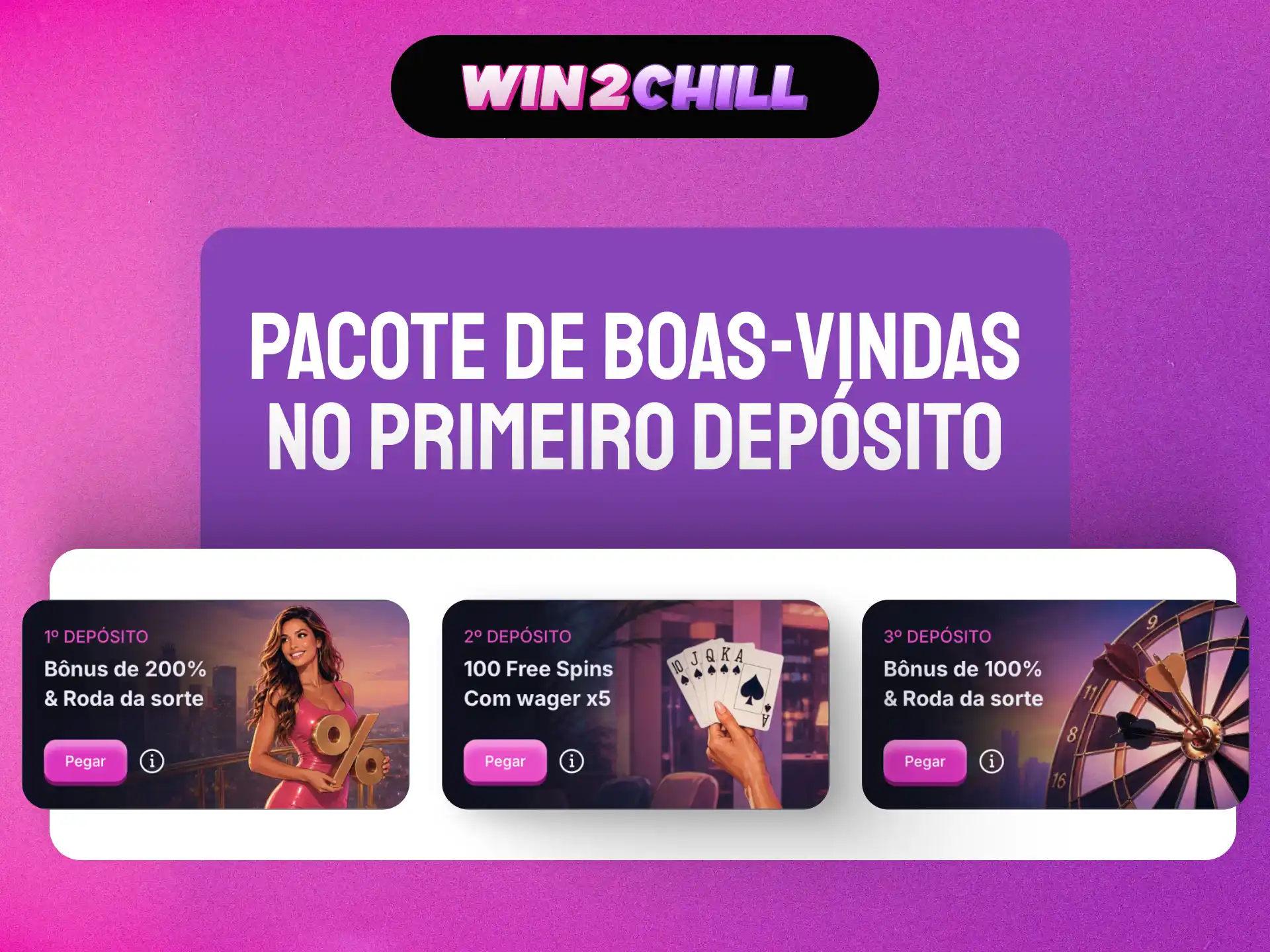 Pacote de boas-vindas no primeiro depósito Win2Chill para jogadores em Portugal.