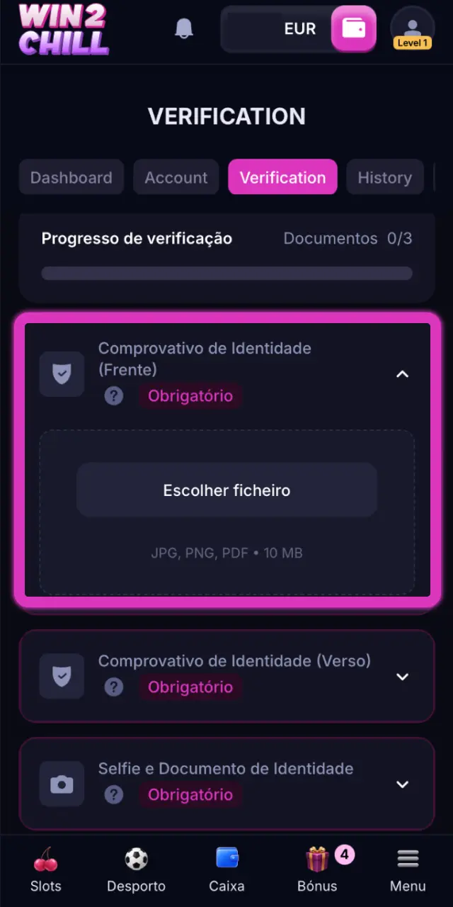 Aguarde a análise dos documentos pela equipa de segurança da Win2Chill.